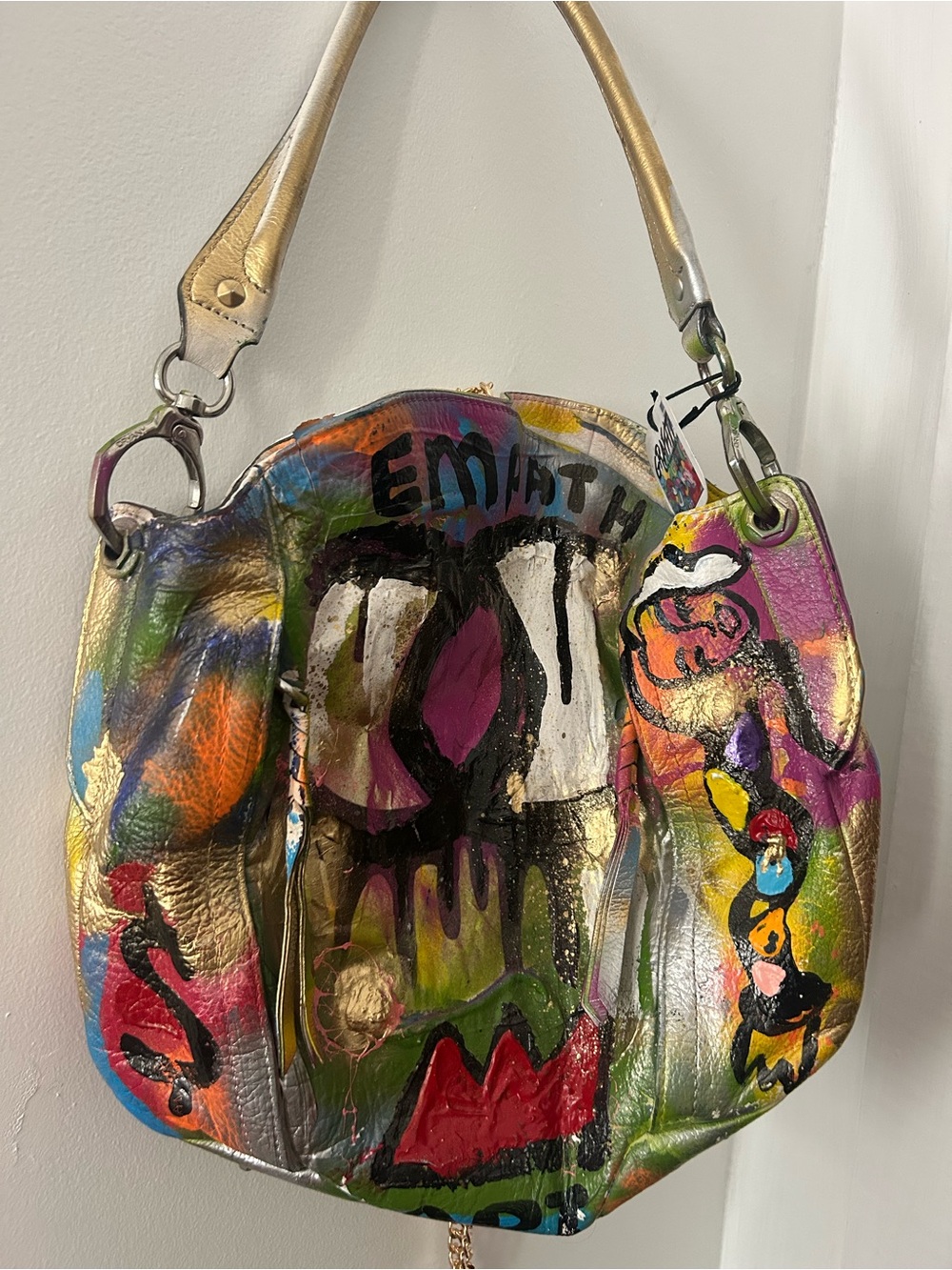 Bleeding Chanel Art EMPATH Hand-Painted Metallic Multi-Color Italian leather